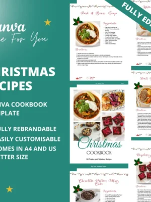 30 Christmas Recipes, Canva Cookbook Template, PLR Digital Product, Canva eBook Template